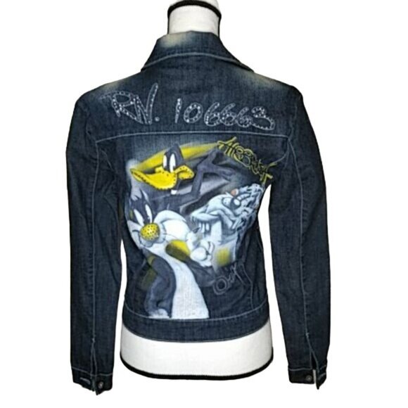 Jackets & Blazers - Vintage 90's Y2K Airbrush LOT 29 Loony Tunes Denim Jacket Sz S Sylvester Daffy